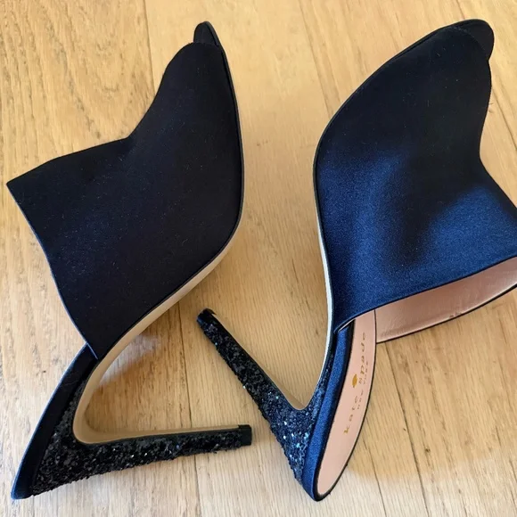 Kate Spade Black Satin Heels with Glitter - Picture 5 of 5